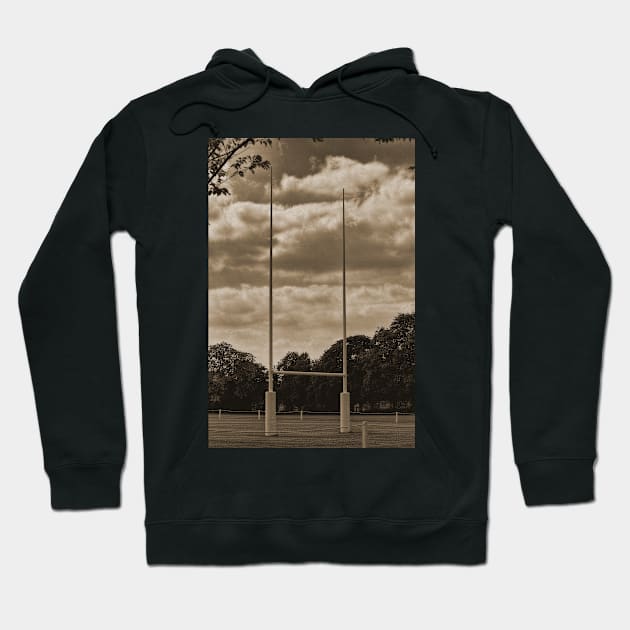 Rugby goal post at Rugby School Hoodie by avrilharris